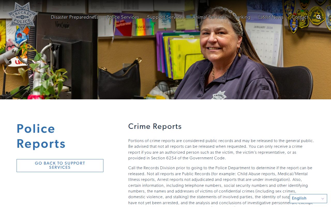 Truckee Police arrest report request information