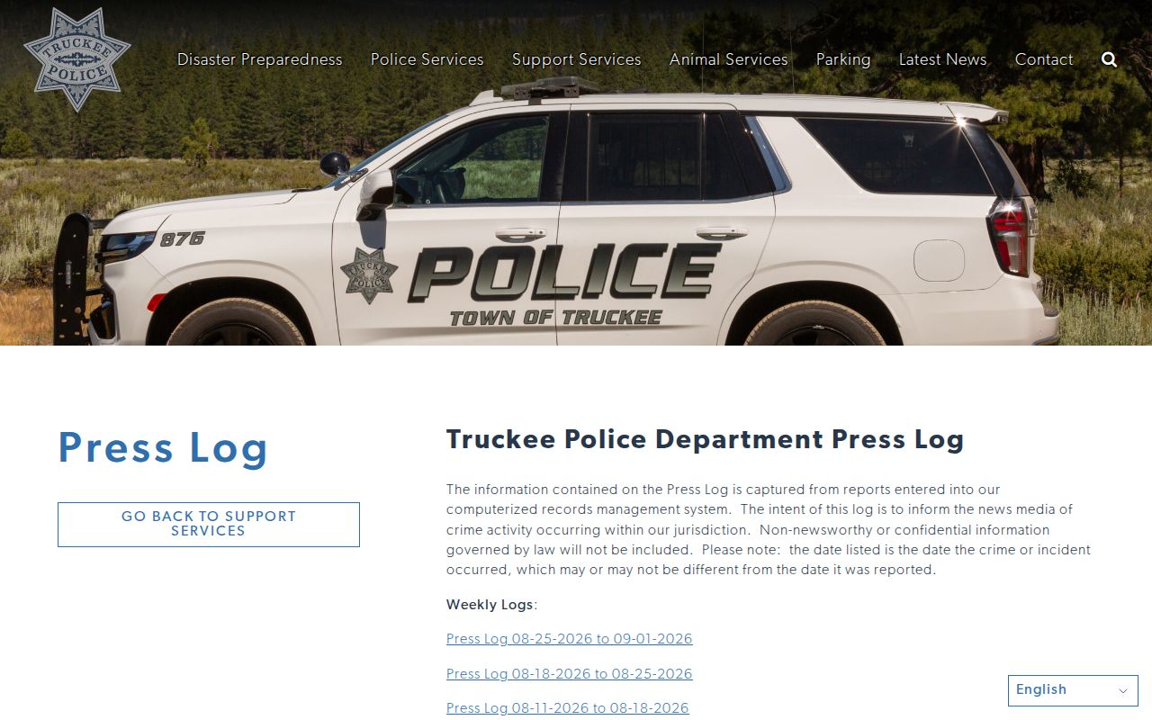 Truckee Police weekly press log for recent arrest events